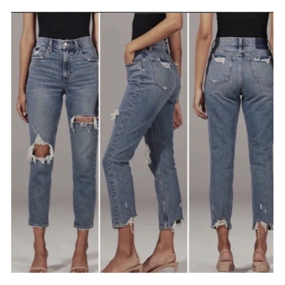 Abercrombie & Fitch High Rise Mom Jeans | Womens Size 24 | Blue Distressed Denim